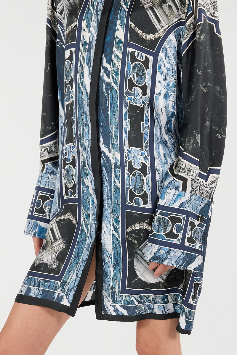 Short Silk Dress With Marble Print