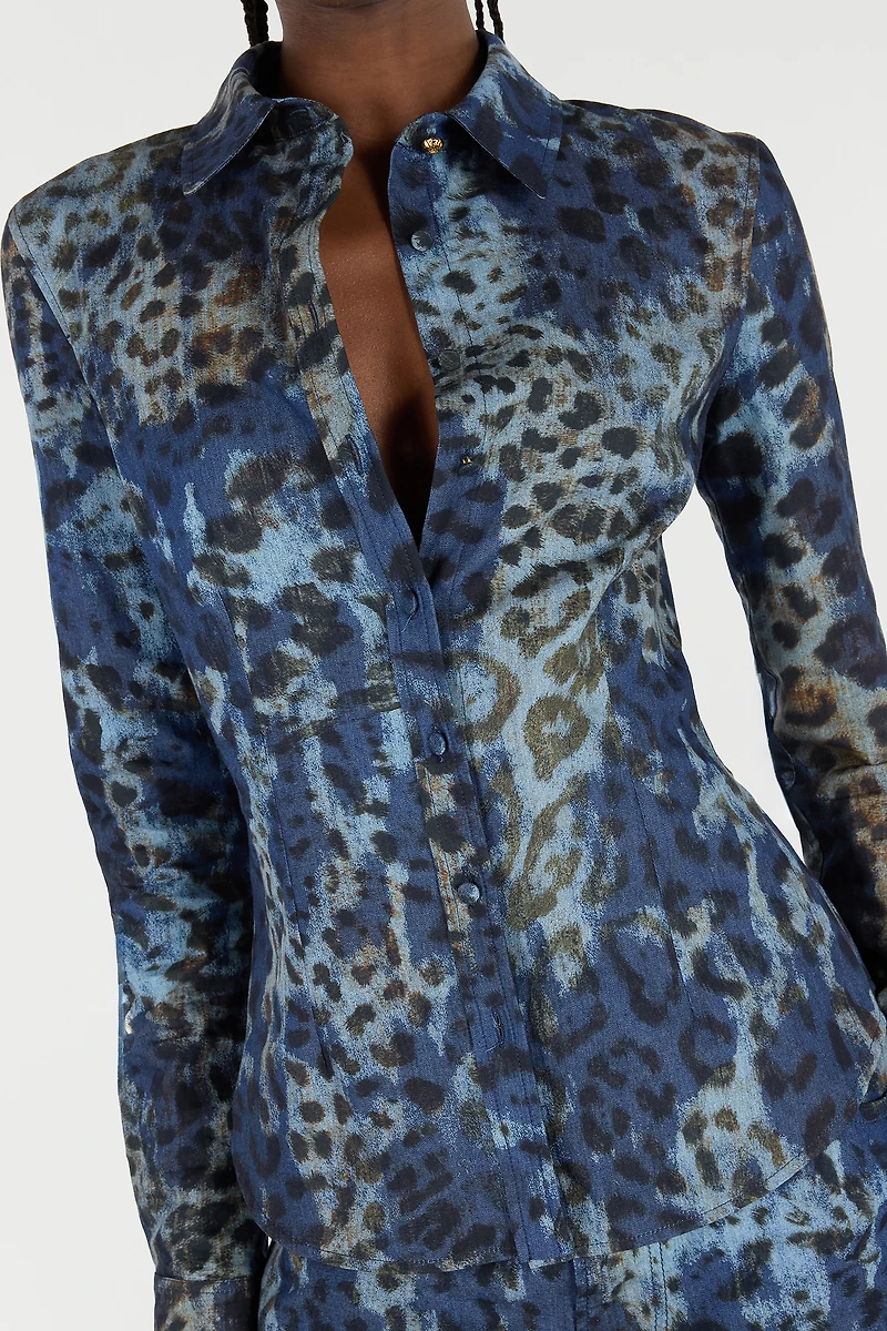 Cotton Shirt With Jaguar Skin Print