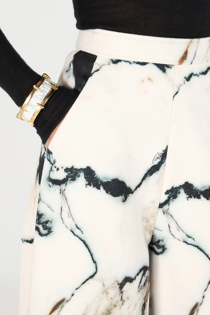 Loose flare trousers with Marble print
