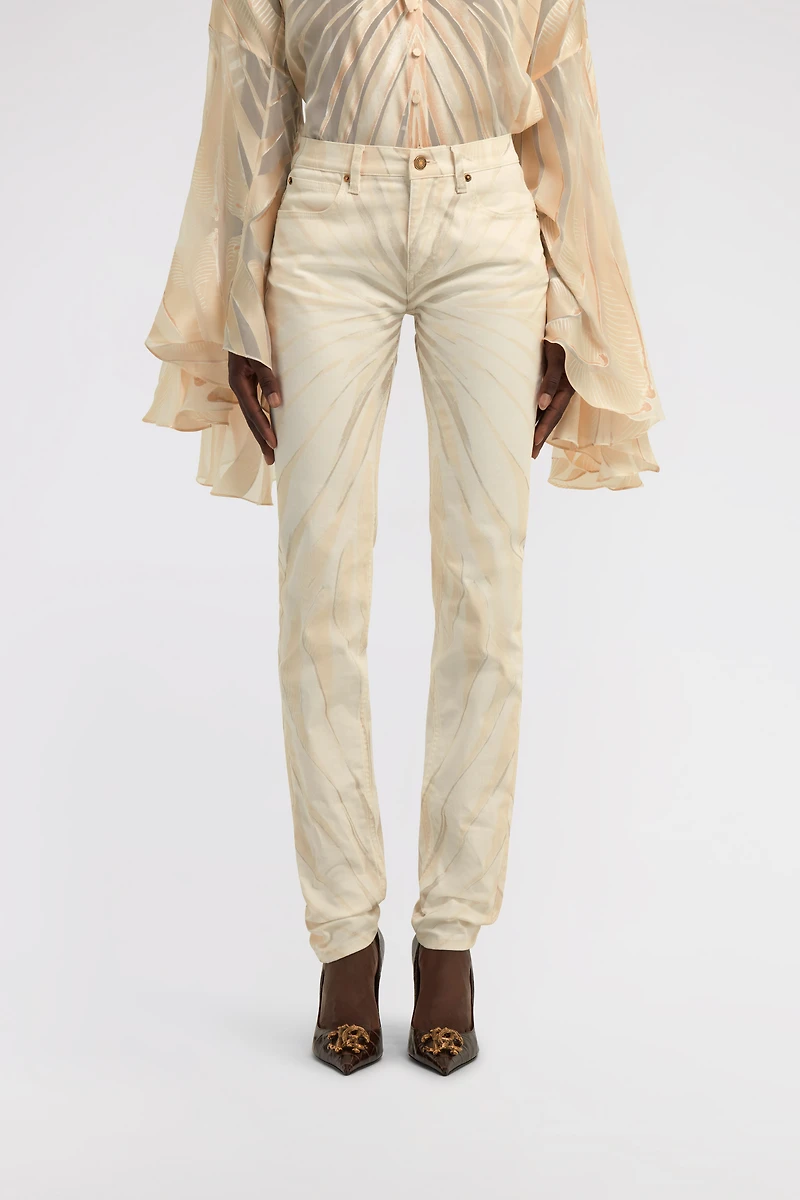Ray Of Gold Print Skinny Cotton Trousers