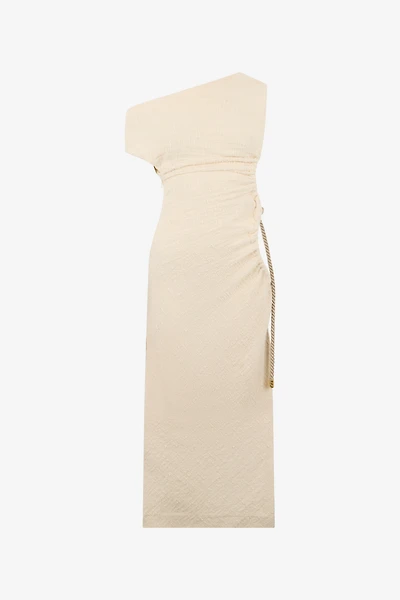 Ivory One-Shoulder Midi Dress with Cut-Out
