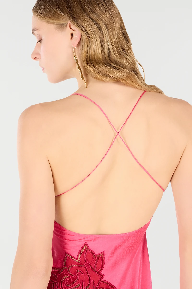 Long Dress With Perforated Rose Pattern