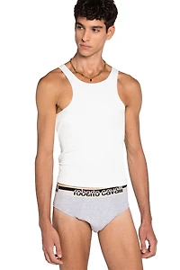 Two-Pack Grey Cotton Briefs With Logo Waistband