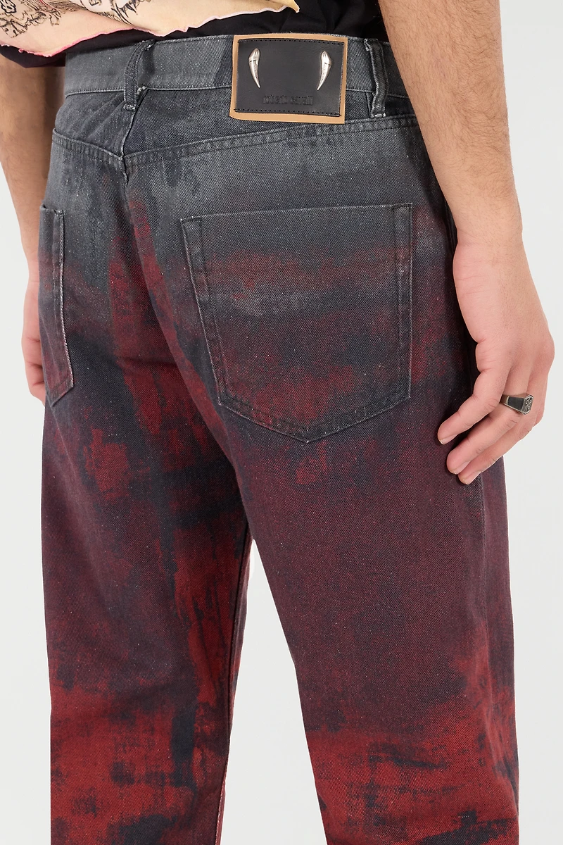 Jeans With A Mottled Print Effect