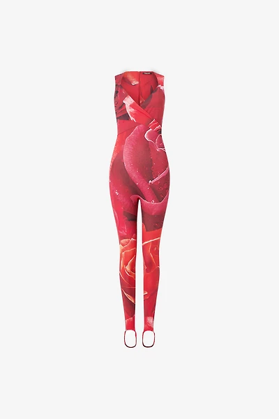Rose-Print Sleeveless Jumpsuit