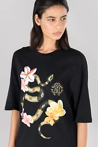 Snake and flower print T-shirt