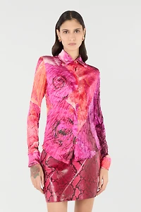 Shirt With Bejeweled Buttons And Rose Print