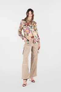 Silk Shirt With Oriental Bird Print
