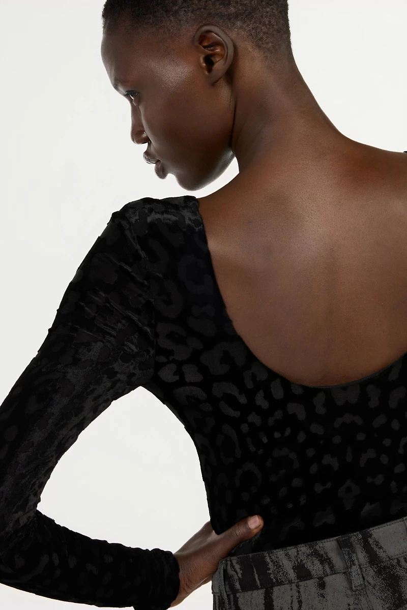 Black Bodysuit With Jaguar Skin Pattern