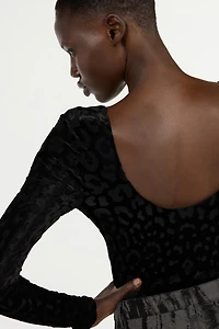 Black Bodysuit With Jaguar Skin Pattern