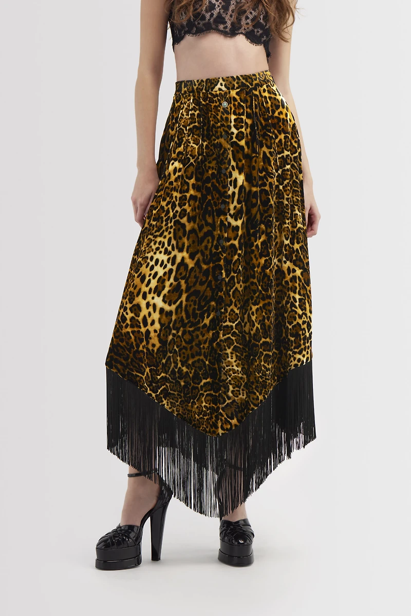 Long skirt with fringe