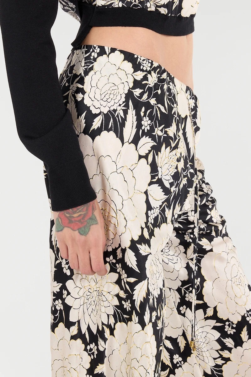 Pure Silk Pants With Floral Print