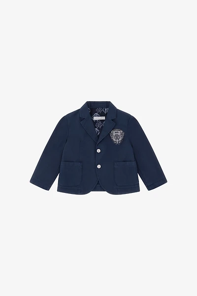 Navy Crest Embroidered Blazer
