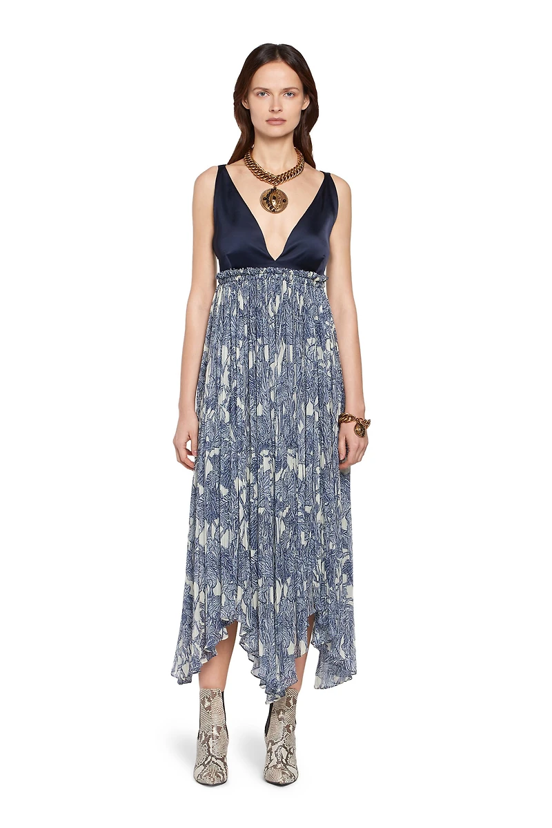 Long iris print silk dress