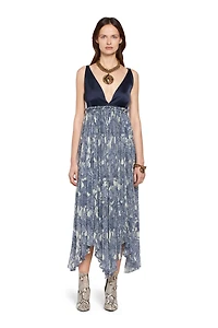 Long iris print silk dress