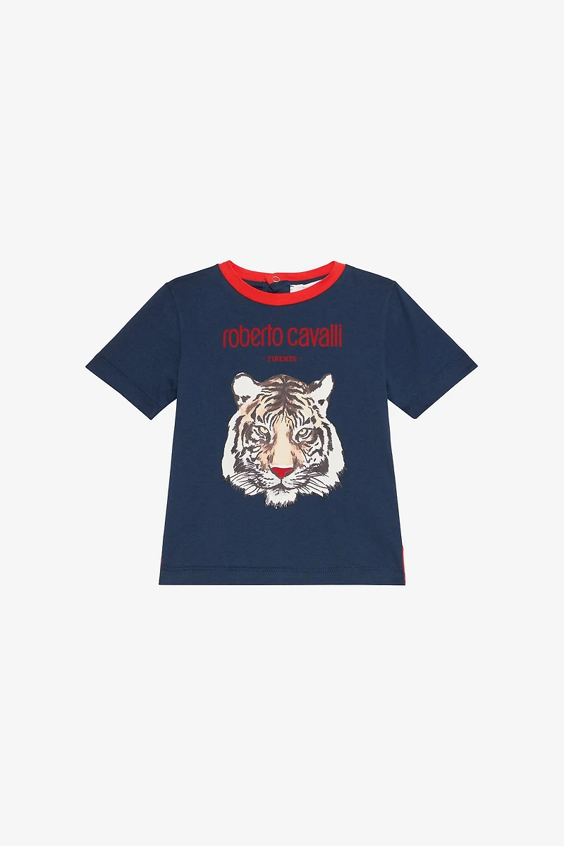 Blue T-Shirt with Tiger Print