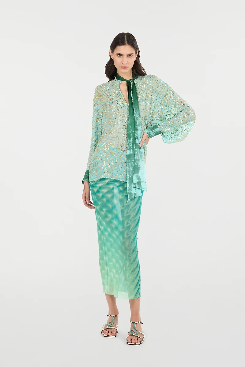 Silk-Blend Blouse With Radiant Pattern