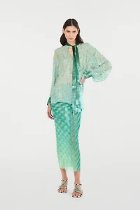 Silk-Blend Blouse With Radiant Pattern
