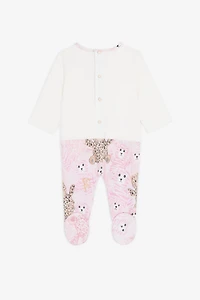 Teddy Bear-Print Cotton Babygrow Set