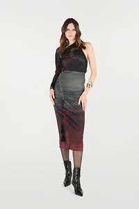 Mottled-Effect Midi Skirt