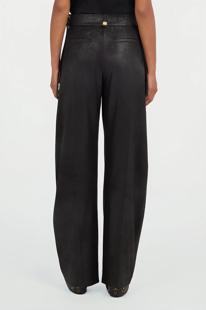 Black Wide-Leg Trousers With Tie Details