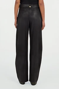 Black Wide-Leg Trousers With Tie Details