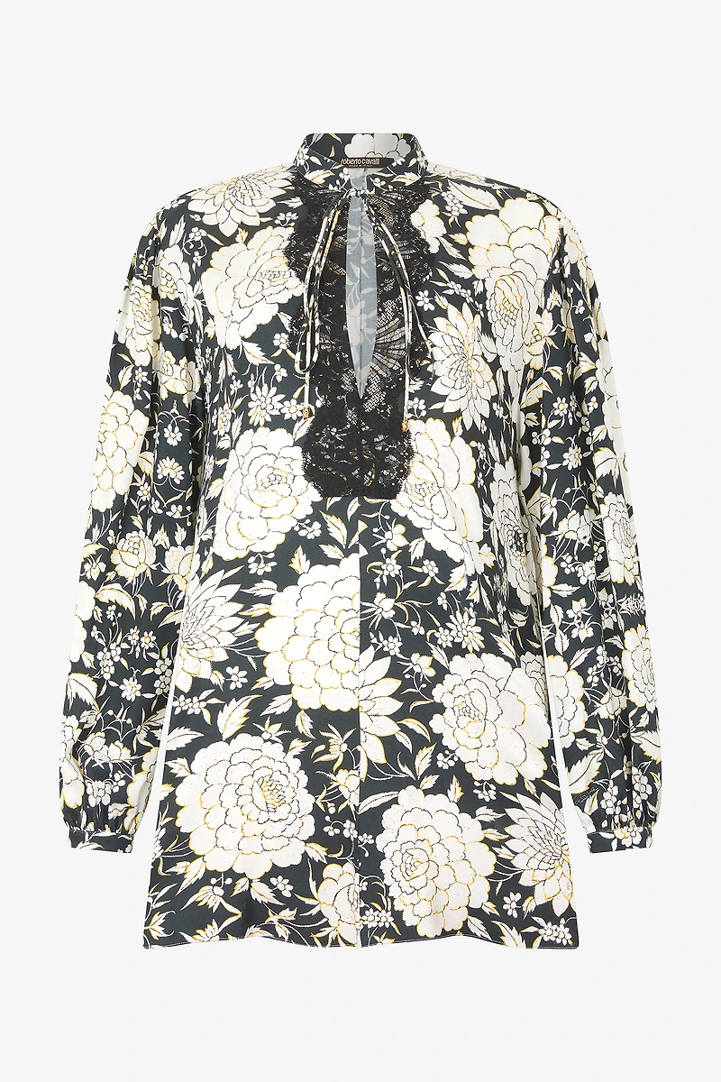 Mini Dress With Floral Print And Lace