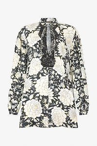 Mini Dress With Floral Print And Lace