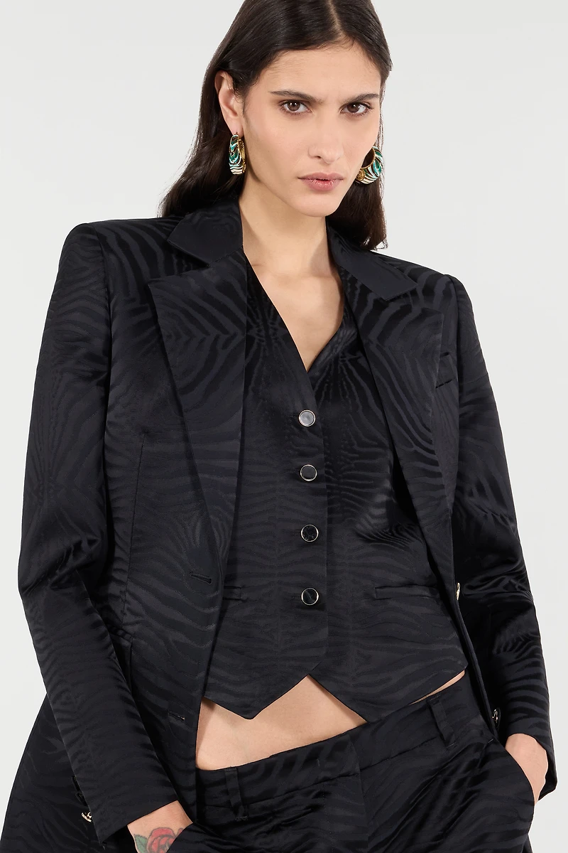 Blazer With Solid-Color Tiger Skin Design