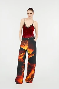Stretch Denim Jeans With Lava Print
