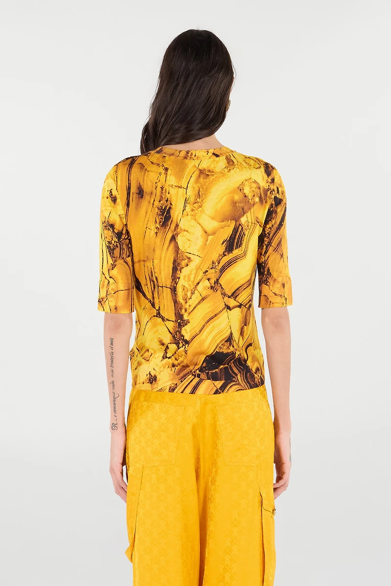 Silk And Wool Sweater With Amber Print