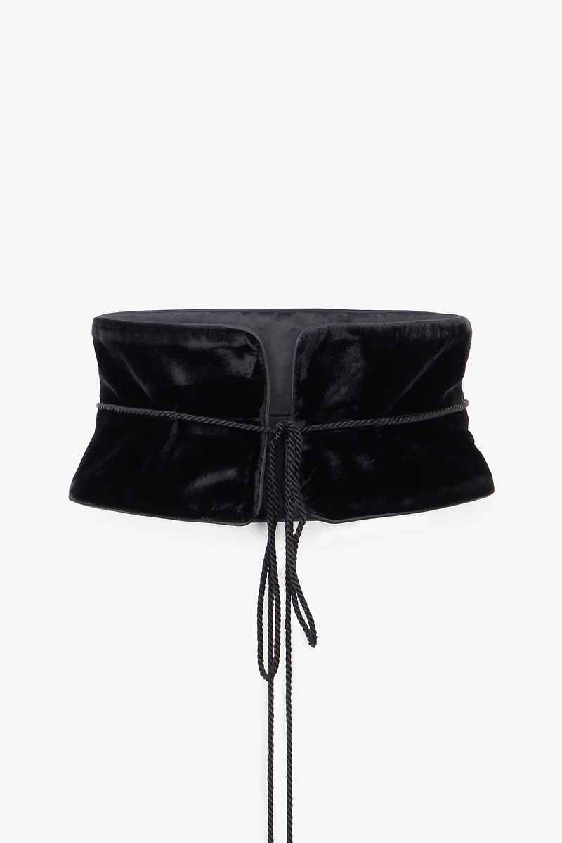 Black Velvet Corset Belt With Tassels