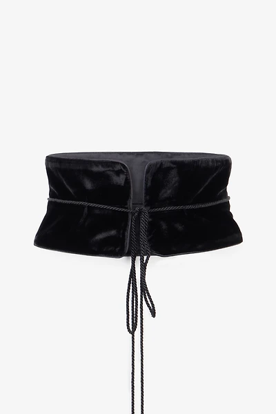 Black Velvet Corset Belt With Tassels