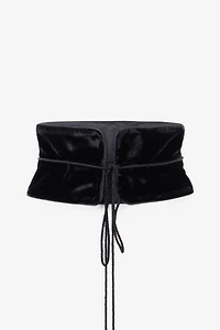 Black Velvet Corset Belt With Tassels