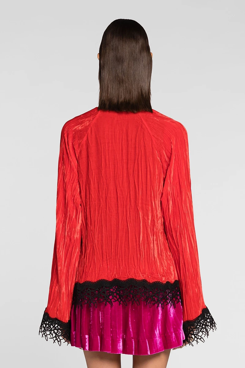 Lace-detailed velvet dress