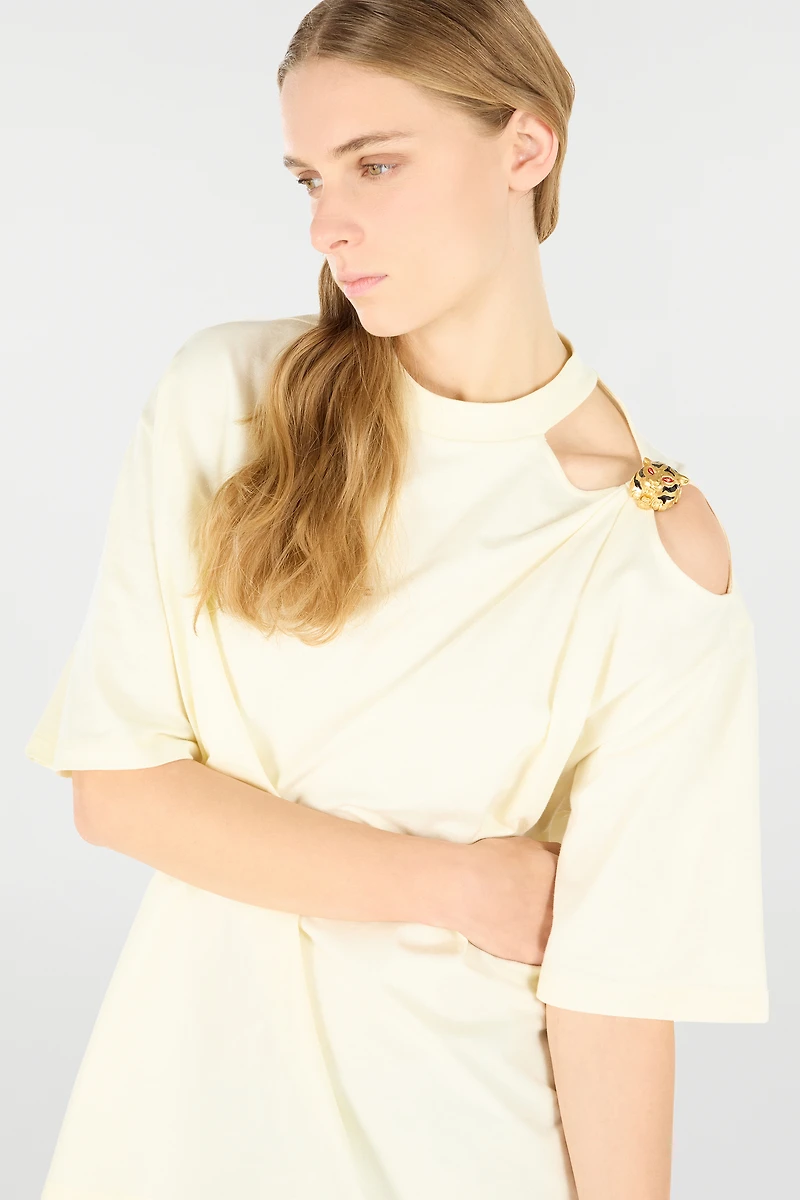 T-Shirt With Cut-Out And Tiger Head