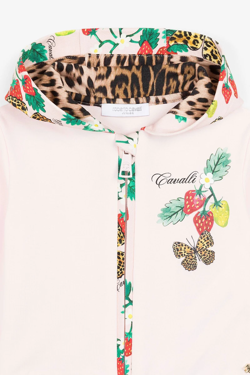 Butterfly And Strawberry-Print Zip Hoodie