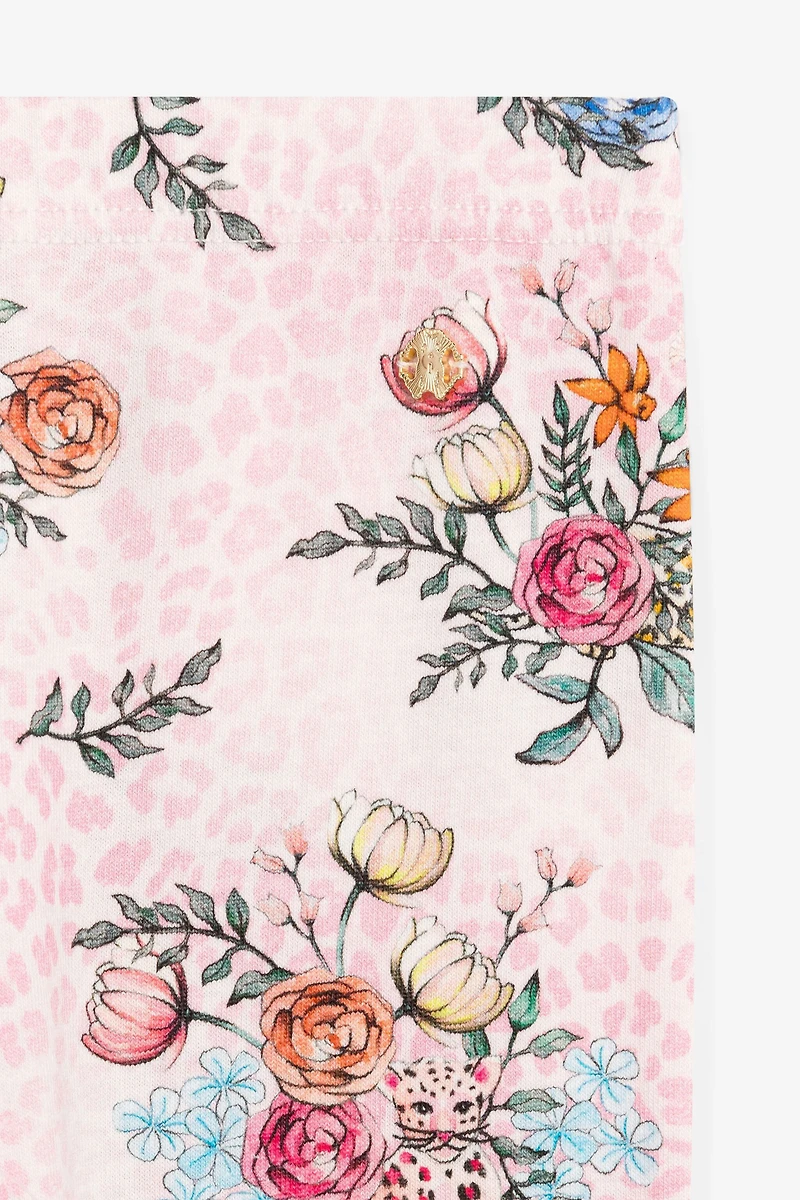 Jaguar And Flower-Print Cotton Leggings