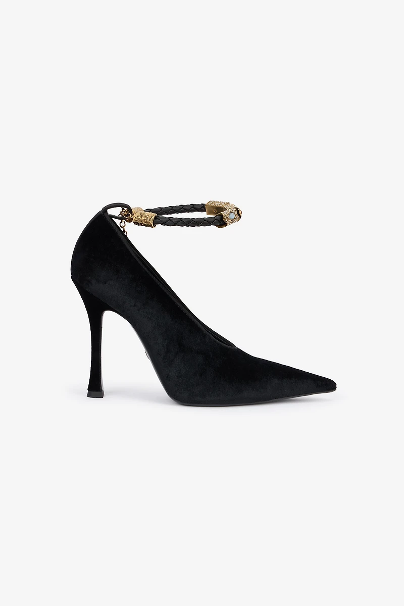 Roberto Cavalli Velvet Stiletto Heels With Jewel Anklet