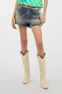 Shorts With Studded And Rhinestone-Detailed Zebra Pattern