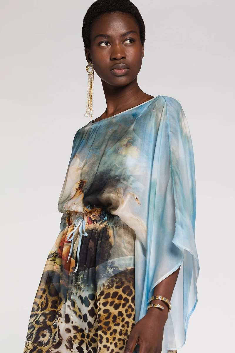 Painting-print silk blouse