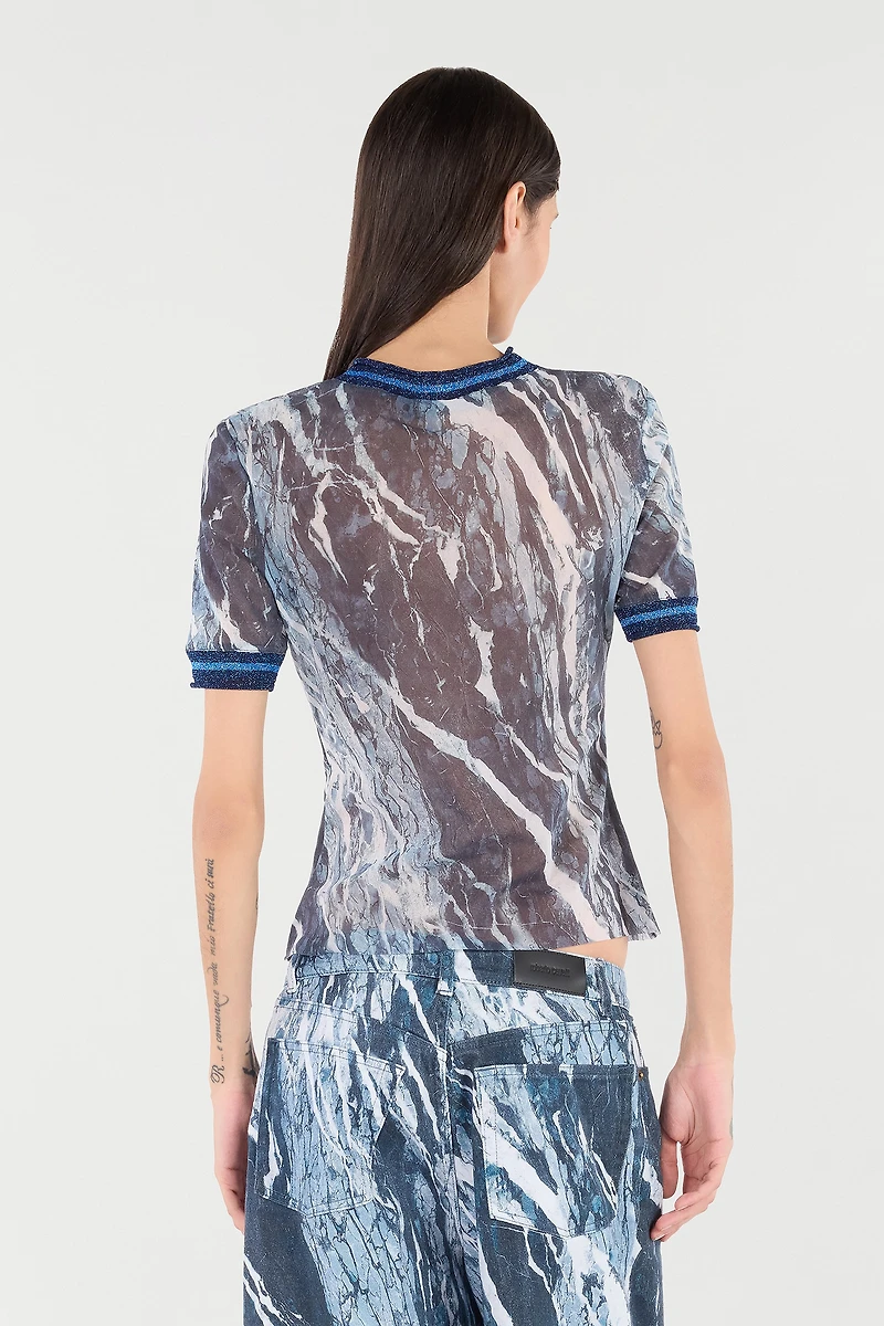 Marble-Print T-Shirt With Glittery Trims