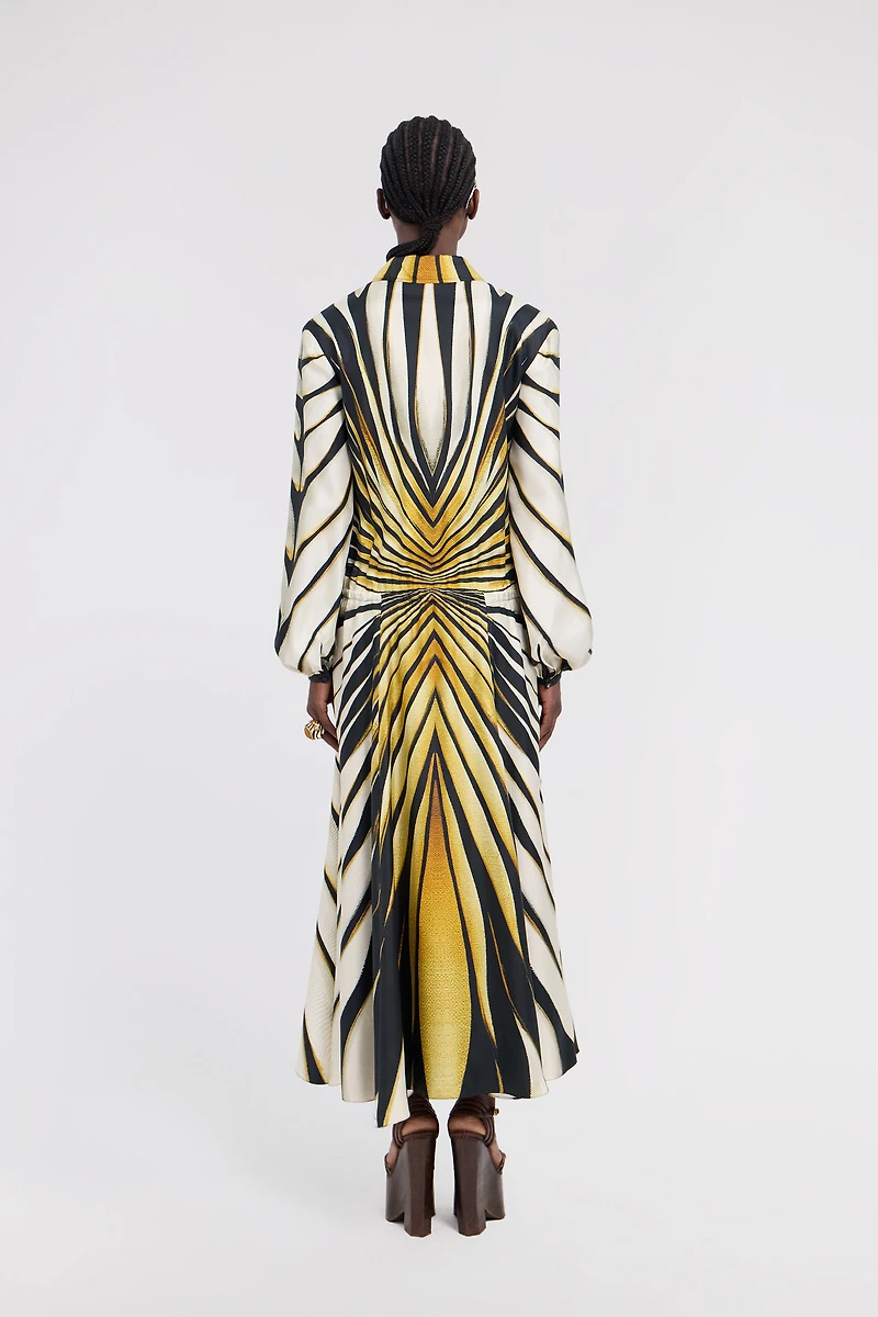 Ray Of Gold Print Silk Midi Dress