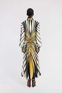 Ray Of Gold Print Silk Midi Dress