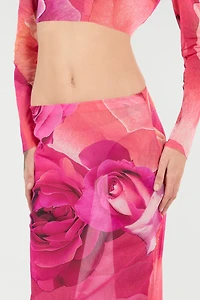 Rose Print Top And Skirt Set
