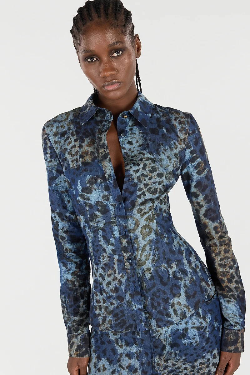 Cotton Shirt With Jaguar Skin Print