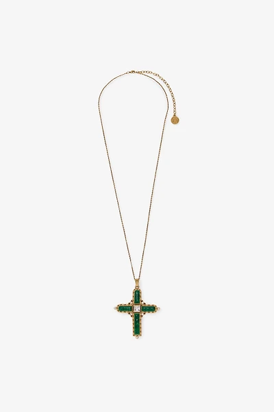 Green Jewelled Cross Necklace