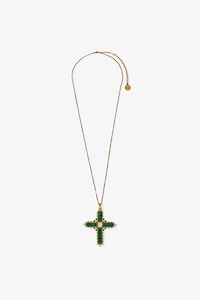 Green Jewelled Cross Necklace