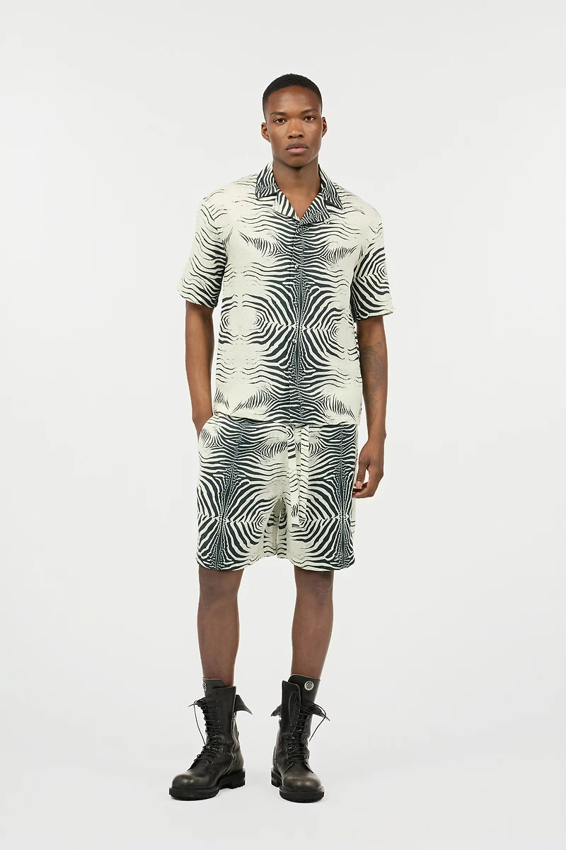 Linen Bermuda Shorts With Mini Zebra Print