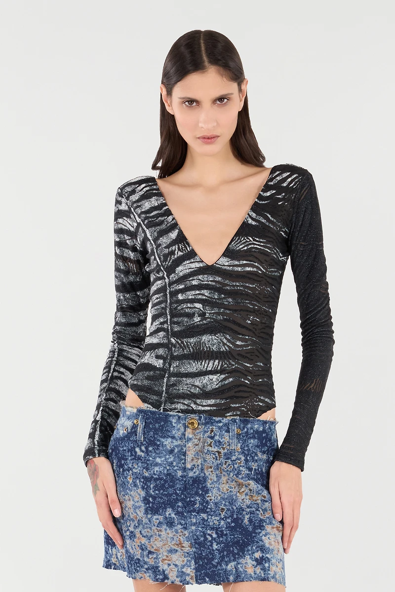 Bodysuit With Zebra And Tiger Skin Design